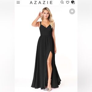 Azazie black chiffon Chanel dress (worn once as a MOH)